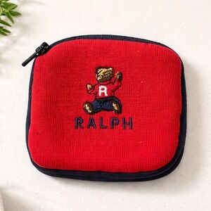 RALPH Polo Bear Red Knit Zip Coin Pouch Vintage Promo 90s Y2K